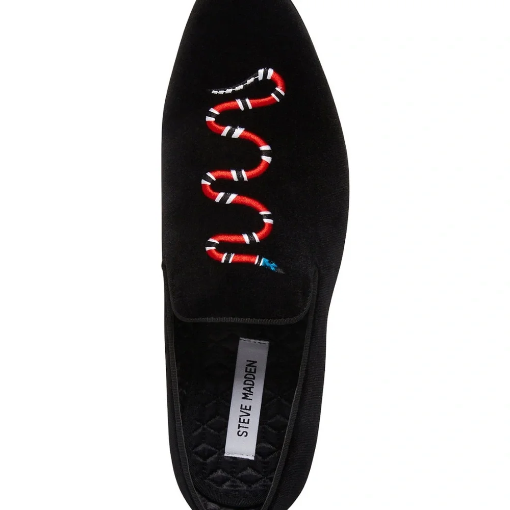 Steve Madden Mixin Black‎ Velvet Snake Embroidered Loafers Size 8 New in Box